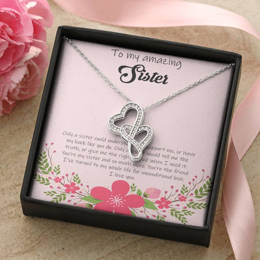 To My Amazing Sister - Pink Double Hearts Necklace