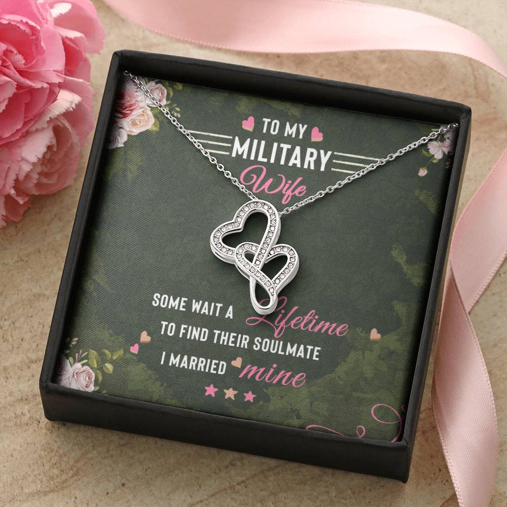 To My Military Wife Double Hearts Necklace