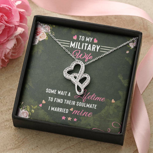 To My Military Wife Double Hearts Necklace