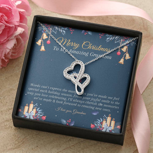 Merry Christmas Gift Grandma Double Hearts Necklace