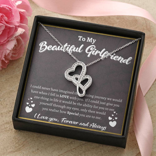 To My Beautiful Girlfriend Double Heart Necklace Double Hearts Necklace