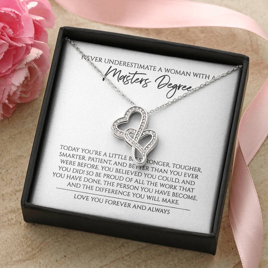 Never Underestimate A Woman With A Doctorate Degree Graduation Gift For Doctor  1 Double Hearts Necklace