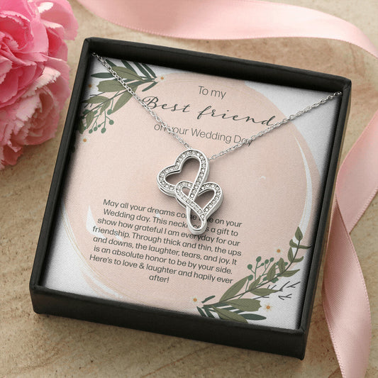 To My Bestfriend On Her Wedding Day - Leaf Double Hearts Necklace