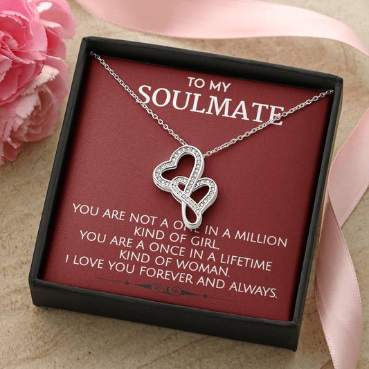 To My Soulmate - Once In A Lifetime Sparkling  Double Hearts Necklace