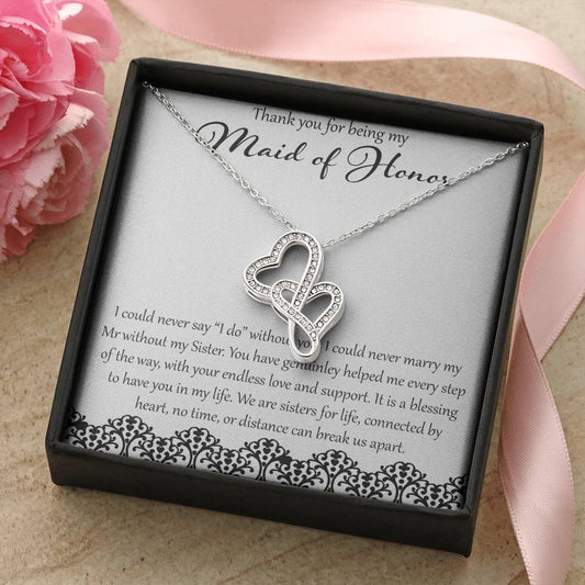 Thank You For Being My Maid Of Honor Double Hearts Necklace