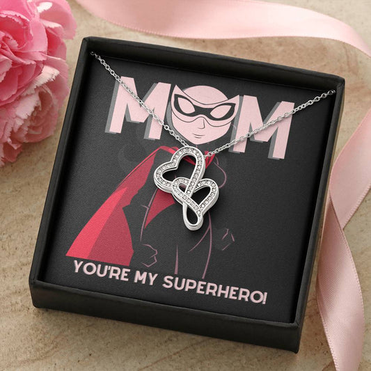To Mom - My Superhero2 - Double Heart Necklace Double Hearts Necklace