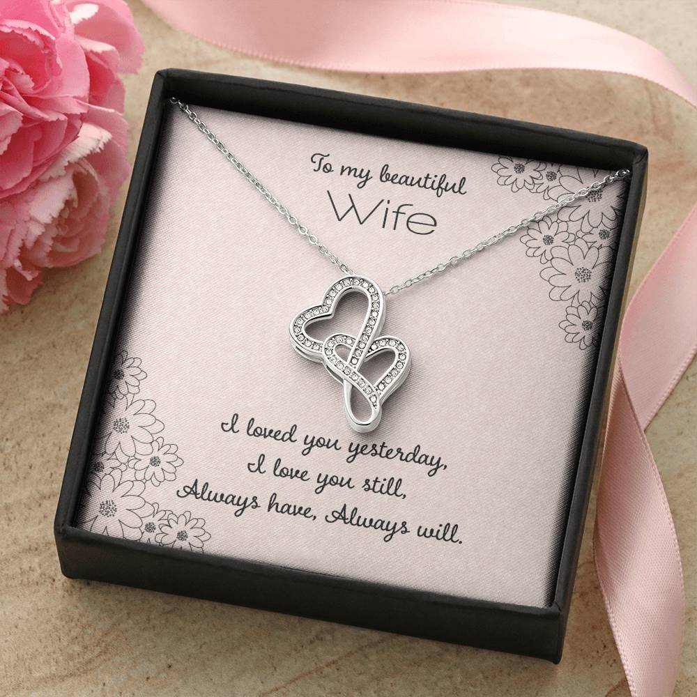 To My Beautiful Wife 2 Double Hearts Necklace