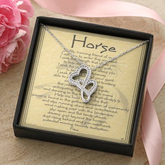 Horse Lover Meaning Card Two Hearts Necklace For Horse Lovers Unity With Horses Double Hearts Necklace