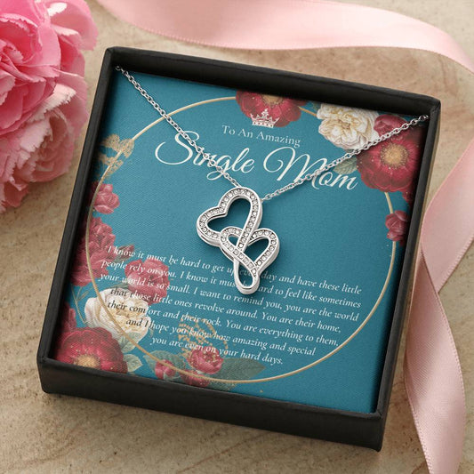 Single Mom Gift Mothers Day Gift Present For Single Mother Super Mom Necklace Gift For Single Mother Jewelry For Mom 2 Double Hearts Necklace