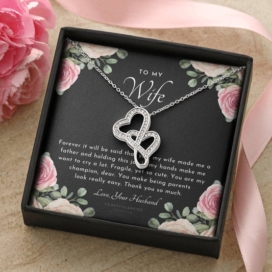 Postpartum Gift For Wife Gift For Wife Post Pregnancy Becoming A Mother Gift Gift For Wife Birth Wife After Pregnancy  Double Hearts Necklace