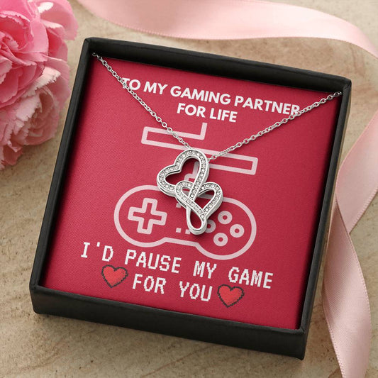 To My Gaming Partner For Life - I'd Pause My Game For You Double Hearts Necklace