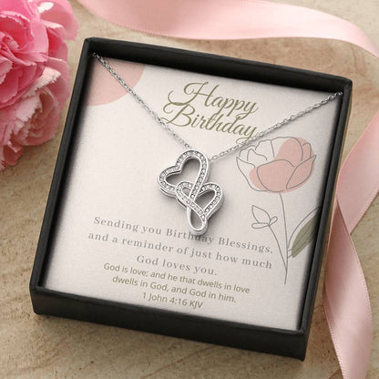 Happy Birthday Friend  Jesus Love You. Double Hearts Necklace