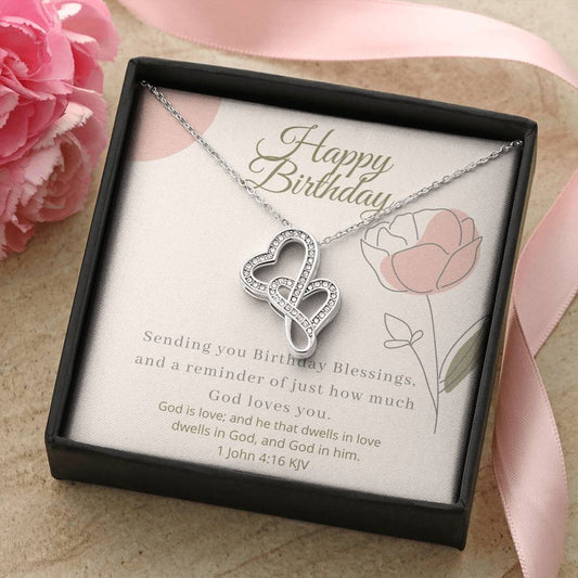 Happy Birthday Friend  Jesus Love You. Double Hearts Necklace
