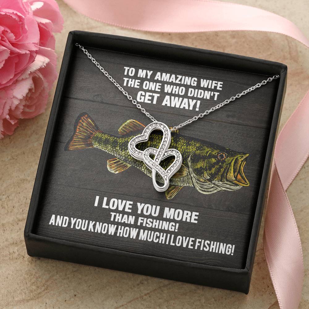 I Love You More Than Fishing Double Hearts Necklace