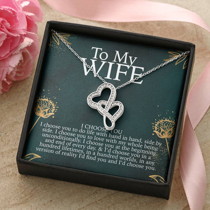 To My Wife Doubleheart Gift Double Hearts Necklace
