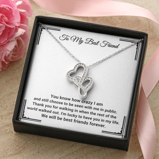 To My Best Friend - I'm Lucky To Have You In My Life - Necklace Double Hearts Necklace