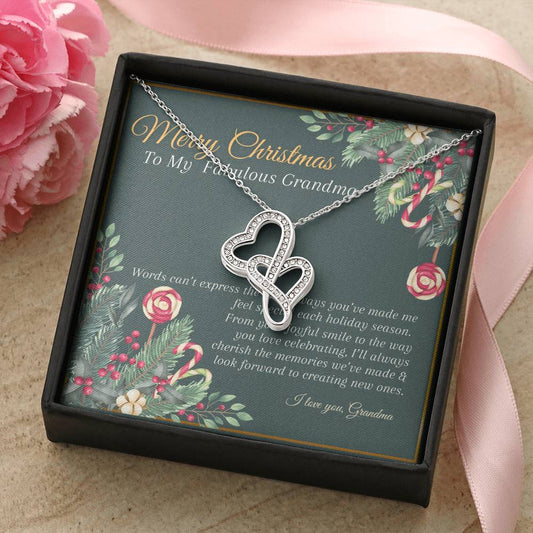 Merry Christmas Grandma Double Hearts Necklace