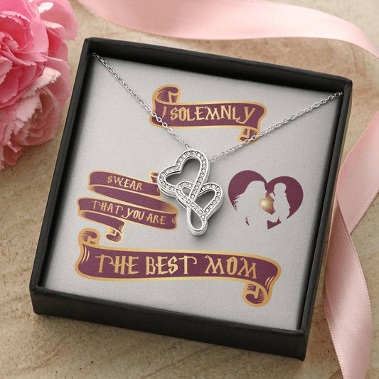Mother's Day Gift - I Solemnly Swear That You Are The Best Mom Necklace - Birthday Gift For Mom - Necklace For Mom - M Double Hearts Necklace