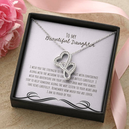 To My Beautiful Daughter I Wish You The Strength - Pink Double Hearts Necklace