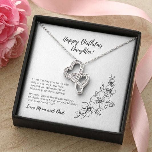 Happy Birthday Daughter Double Hearts Necklace