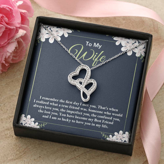 To My Wife - I Am So Lucky To Have You In My Life -  Double Hearts Necklace
