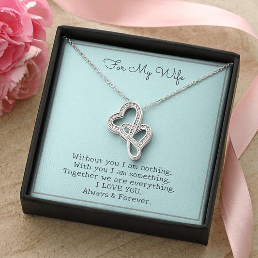 Gift For My Wife - Double Hearts Pendant Necklace - Without You I Am Nothing - Artisan Crafted In 14K White Gold Finis Double Hearts Necklace