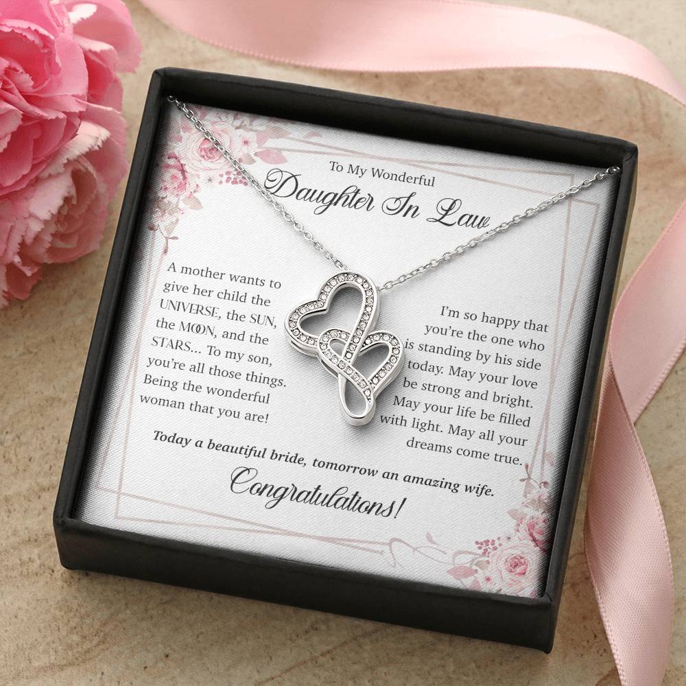 To My Wonderful Daughter In Law - Joined Hearts Necklace Double Hearts Necklace