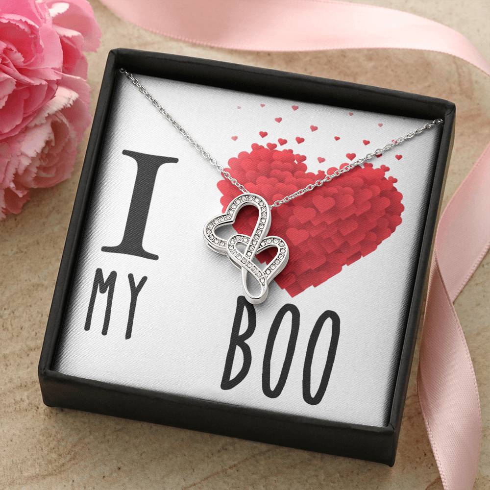 I Love My Boo Girlfriend Loved One Double Hearts Cz Necklace For Valentines Day Or Birthday Gift Double Hearts Necklace