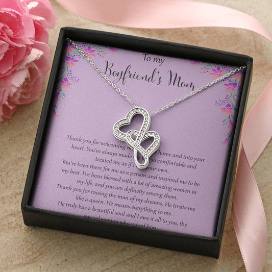 To My Boyfriends Mom - Purple Double Hearts Necklace