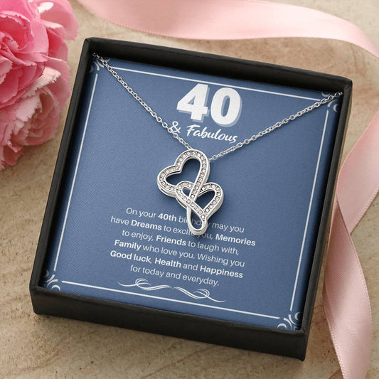 Happy 40Th Birthday Double Heart Necklace Double Hearts Necklace