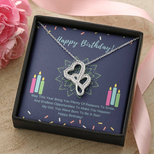 Happy Birthday Double Hearts Necklace
