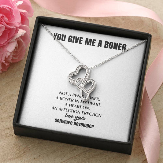 You Give Me A Heart Boner An Affection Erection  Funny & Sarcastic Love For Her Mature Best Fu 7 Double Hearts Necklace