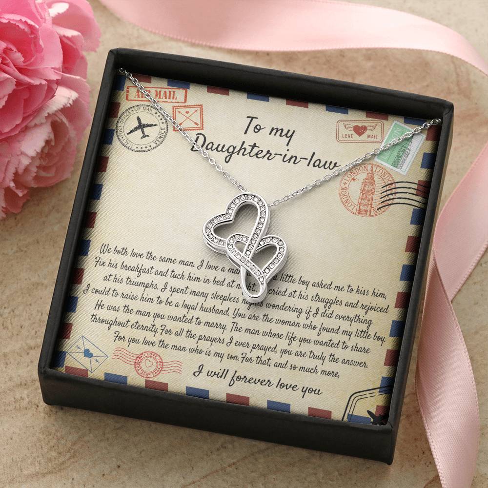 To My Daughter In Law Necklace - I Will Forever Love You - To My Daughter In Law Necklace From Mother In Law - We Both Double Hearts Necklace