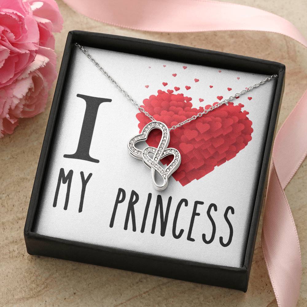 I Love My Princess Girlfriend Or Daughter Double Hearts Cz Necklace Valentines Day Or Birthday Heartfelt Keepsake Gift Double Hearts Necklace