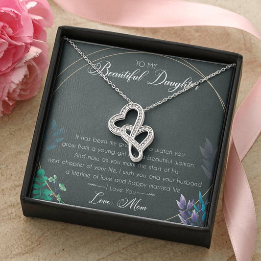To My Beautiful Daughter Forever Love Necklace Birthday Gift From Mom - Double Heart Necklace Gift - Gift For Daughter Double Hearts Necklace