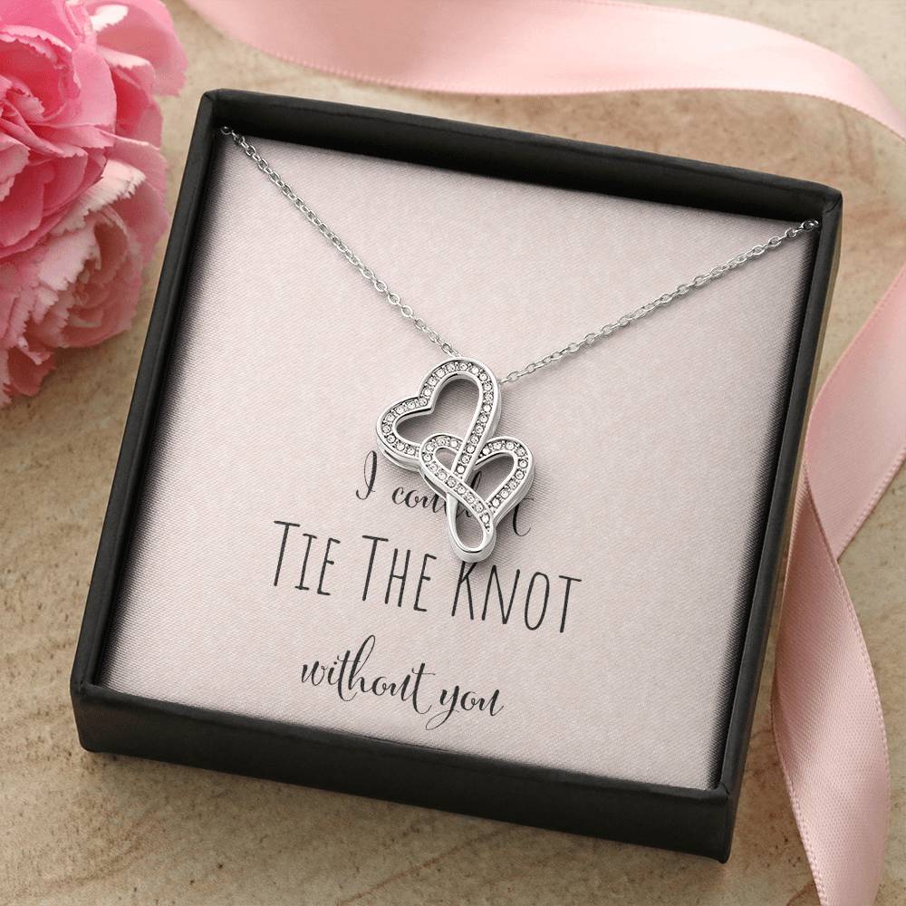 I Can't Tie The Knot Without You - Pink Double Hearts Necklace