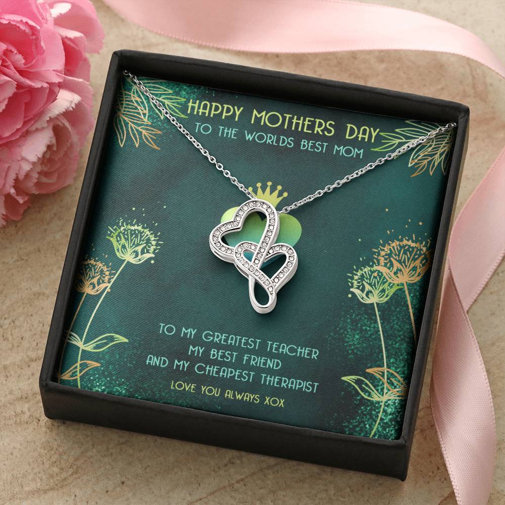 Worlds Best Mom Double Hearts Mothers Day Gift Necklace Double Hearts Necklace