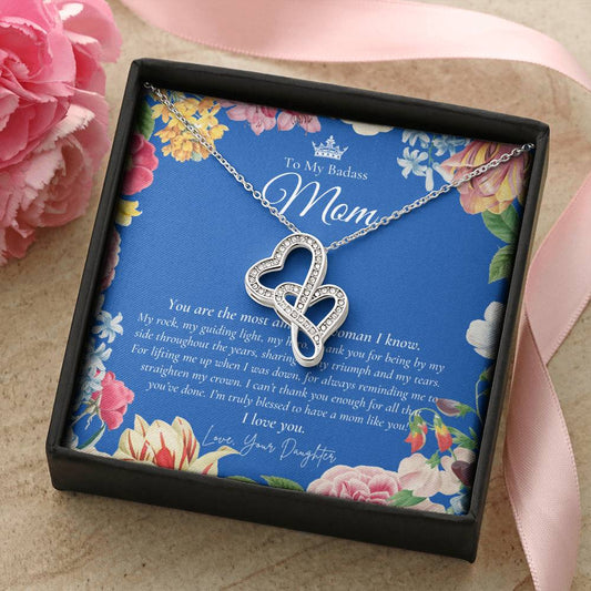 To My Badass Mom Necklace  Badass Mom Gift  Mother’S Day Gift  Birthday Gift  Gift From Daughter On Wedding Day Double Hearts Necklace