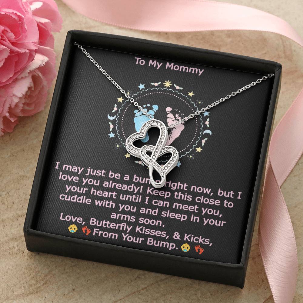 To My Mommy From Your Baby Bump Girl Heartwarming Joined Hearts Gift Necklace Shower Gifft Double Hearts Necklace