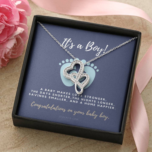 It's A Boy Necklace Gift For Mom  Baby Boy Congratulations  Baby Boy Shower Gift For Mom  New Mom Necklace  New Mom Gi Double Hearts Necklace