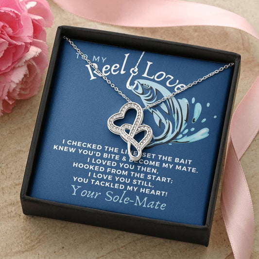 To My Reel Love Necklace - Your Solemate - Fishing Fisherman Necklace - Happy Mothers Day Necklace With Funny Gift Box Double Hearts Necklace