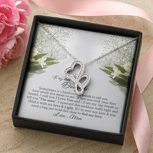 To Daughter From Dad 2 Double Heart Necklace Gift - Grown Up Daughter Gift From Mom - Gift For Daughter From Mom - Dau Double Hearts Necklace