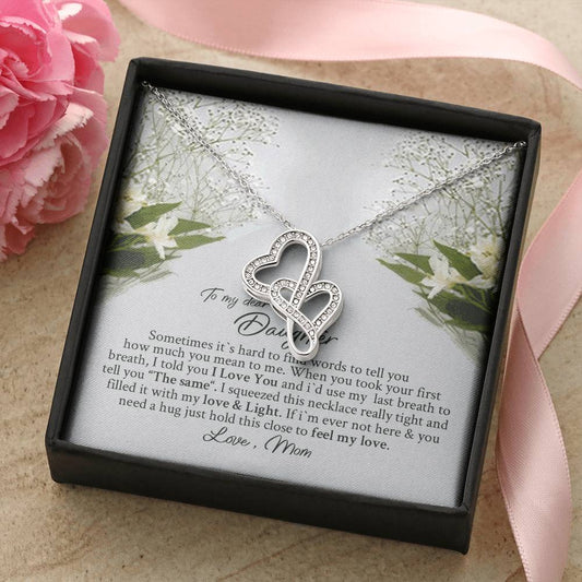 To Daughter From Dad 2 Double Heart Necklace Gift - Grown Up Daughter Gift From Mom - Gift For Daughter From Mom - Dau Double Hearts Necklace