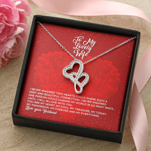To My Lovely Wife - Forever Love Necklace - Love Your Husband - Lovely Wife -Romantic Wife Necklace - Anniversary Gift Double Hearts Necklace