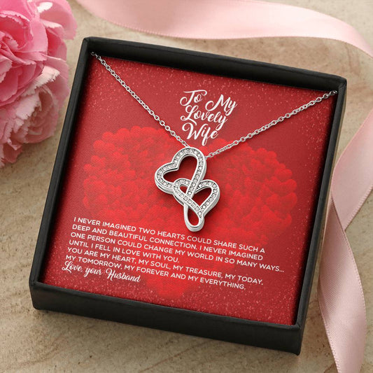 To My Lovely Wife - Forever Love Necklace - Love Your Husband - Lovely Wife -Romantic Wife Necklace - Anniversary Gift Double Hearts Necklace
