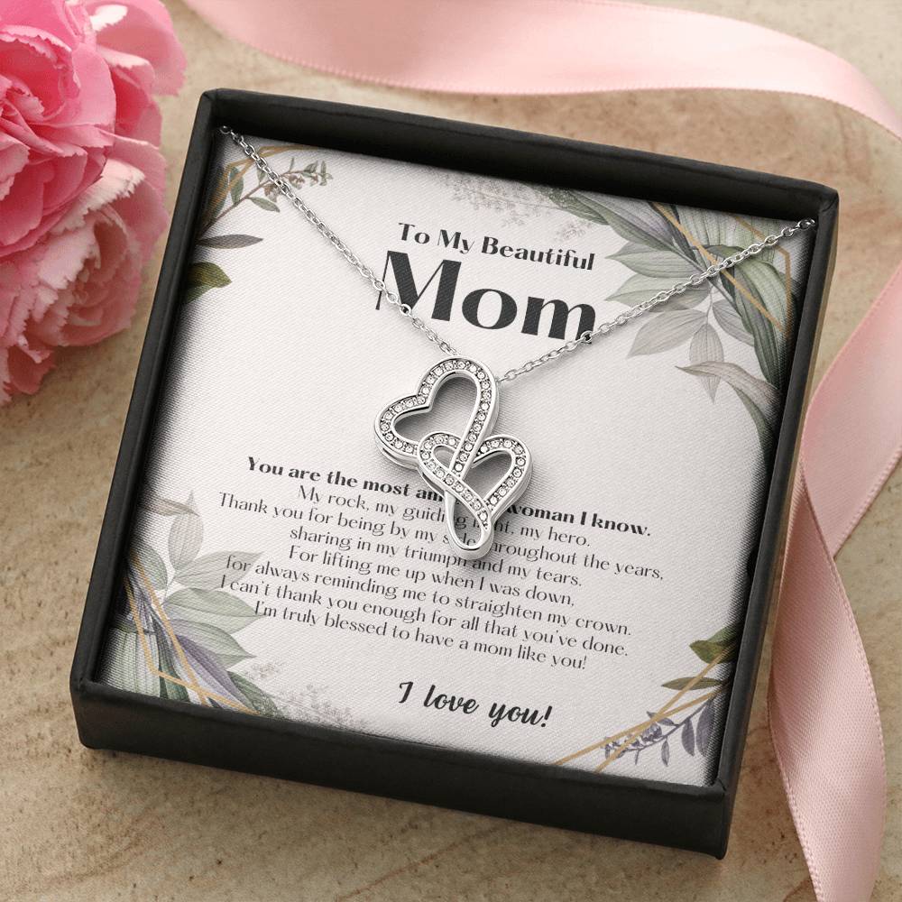 To My Beautiful Mom Necklace  To My Badass Mom Necklace  Badass Mom Gift  Mother’S Day Gift  Birthday Gift  Gift From  1 Double Hearts Necklace