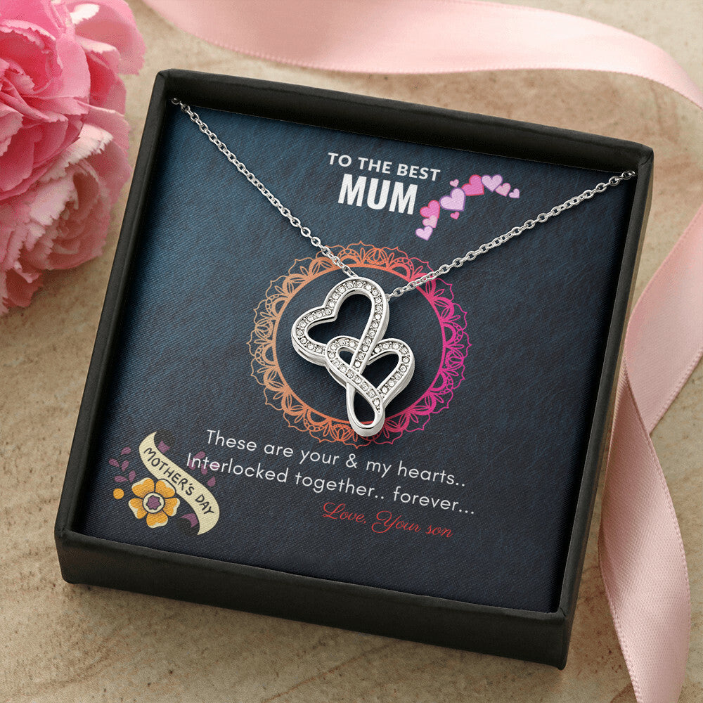 Interlocking Hearts Necklace For Mother By Son Double Hearts Necklace