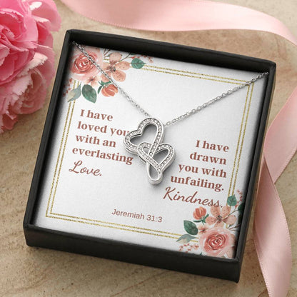 S With A Bible Verse Card - Jeremiah 313 Double Hearts Necklace