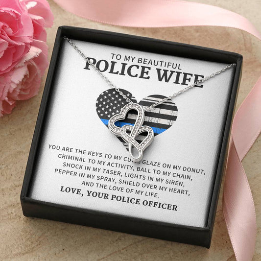 To My Police Wife  Police Wife Necklace Police Wife Jewelry Gift Police Wife Christmas Gift - Th Double Hearts Necklace