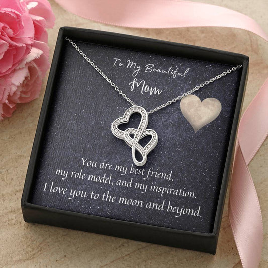 To My Beautiful Mom  Double Hearts Necklace
